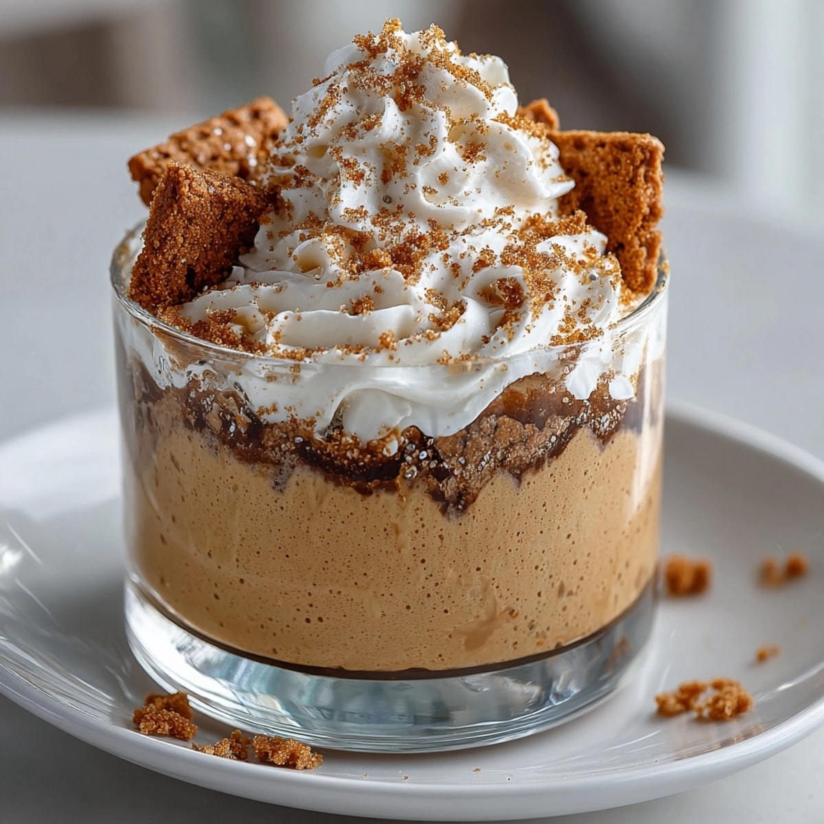 Silky, chilled Gingerbread Spiced Panna Cotta, creamy and spiced, ready to be served with whipped cream.