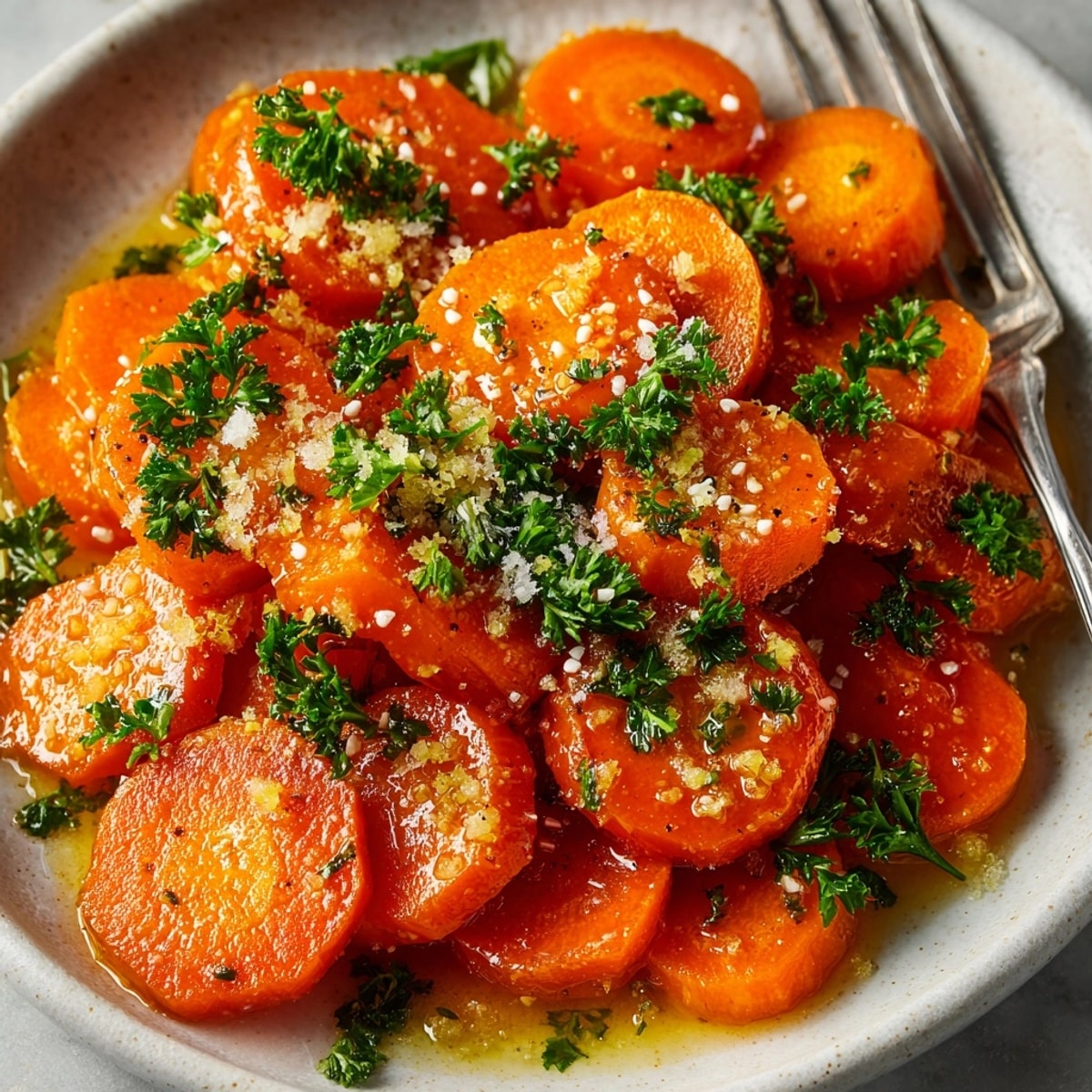 Honey ginger glazed carrots glistening with a beautifully sweet glaze offer a delicious bite to your dinner.