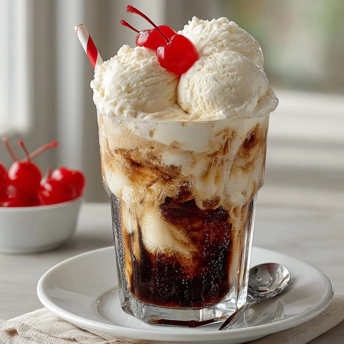 Creamy, bubbly cream soda float cocktails overflowing with vanilla ice cream, perfect for a hot day.