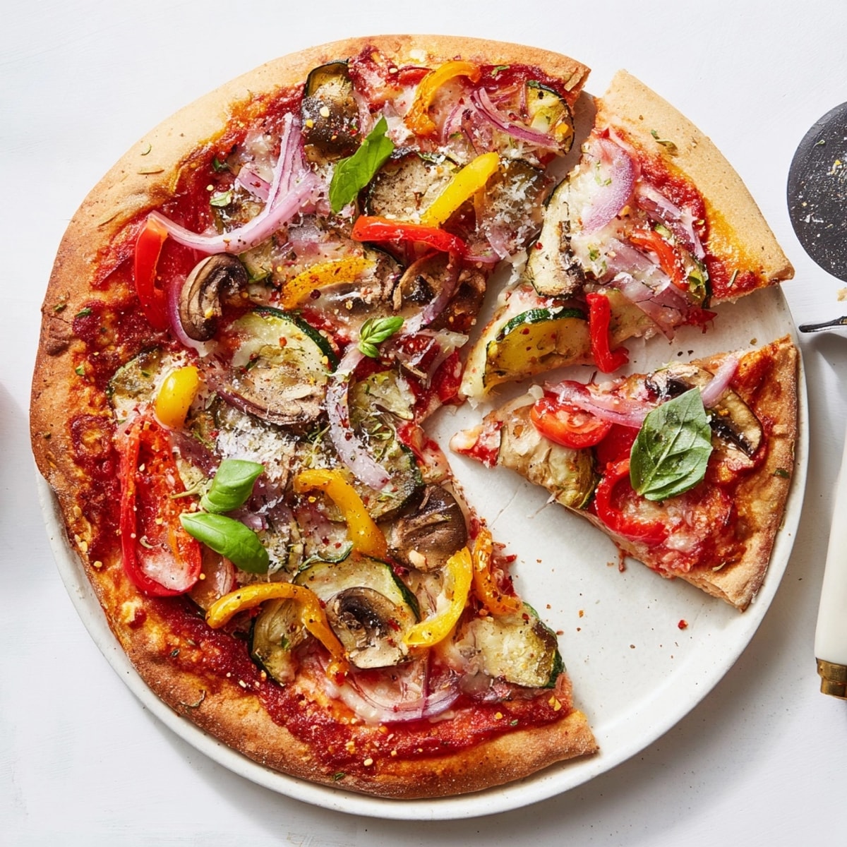 Homemade Veggie Pizza: A feast of colorful toppings, bubbly cheese, and crispy crust.