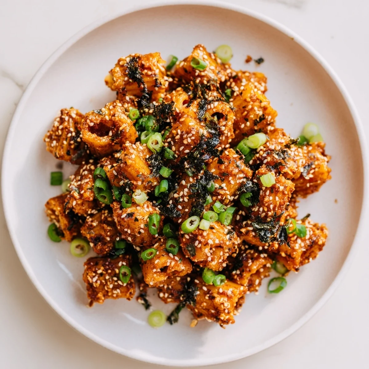 Flavor-packed Japanese Chili Miso Pasta Bites, perfect as a spicy snack or appetizer.