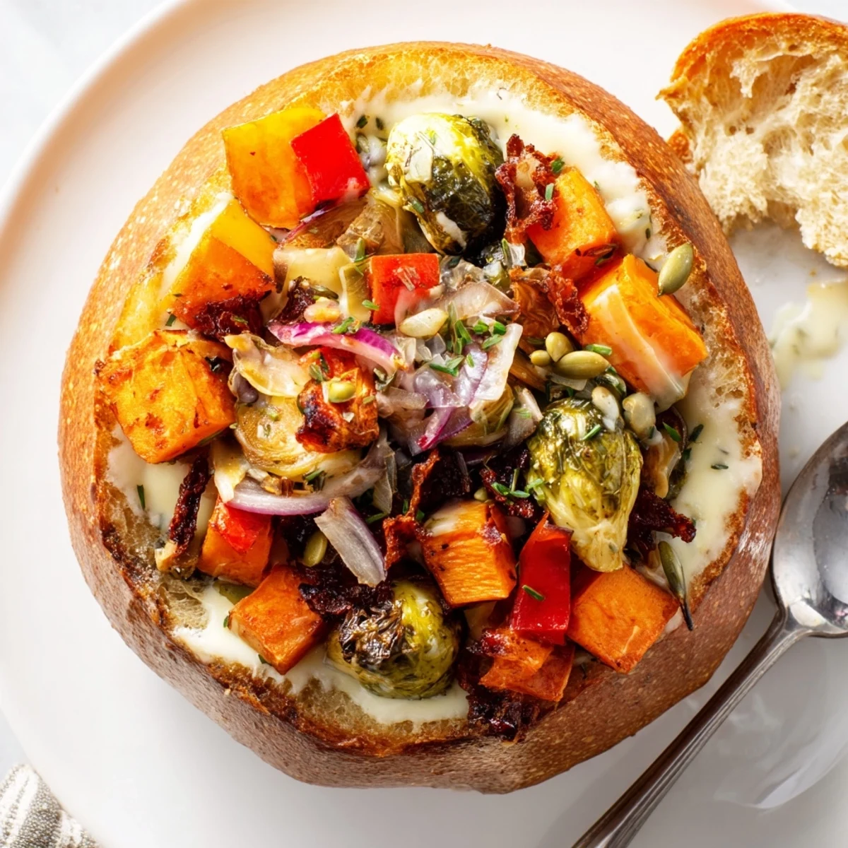 Festive Thanksgiving Veggie Stuffed Dip Bowls brimming with autumn flavors and inviting textures.
