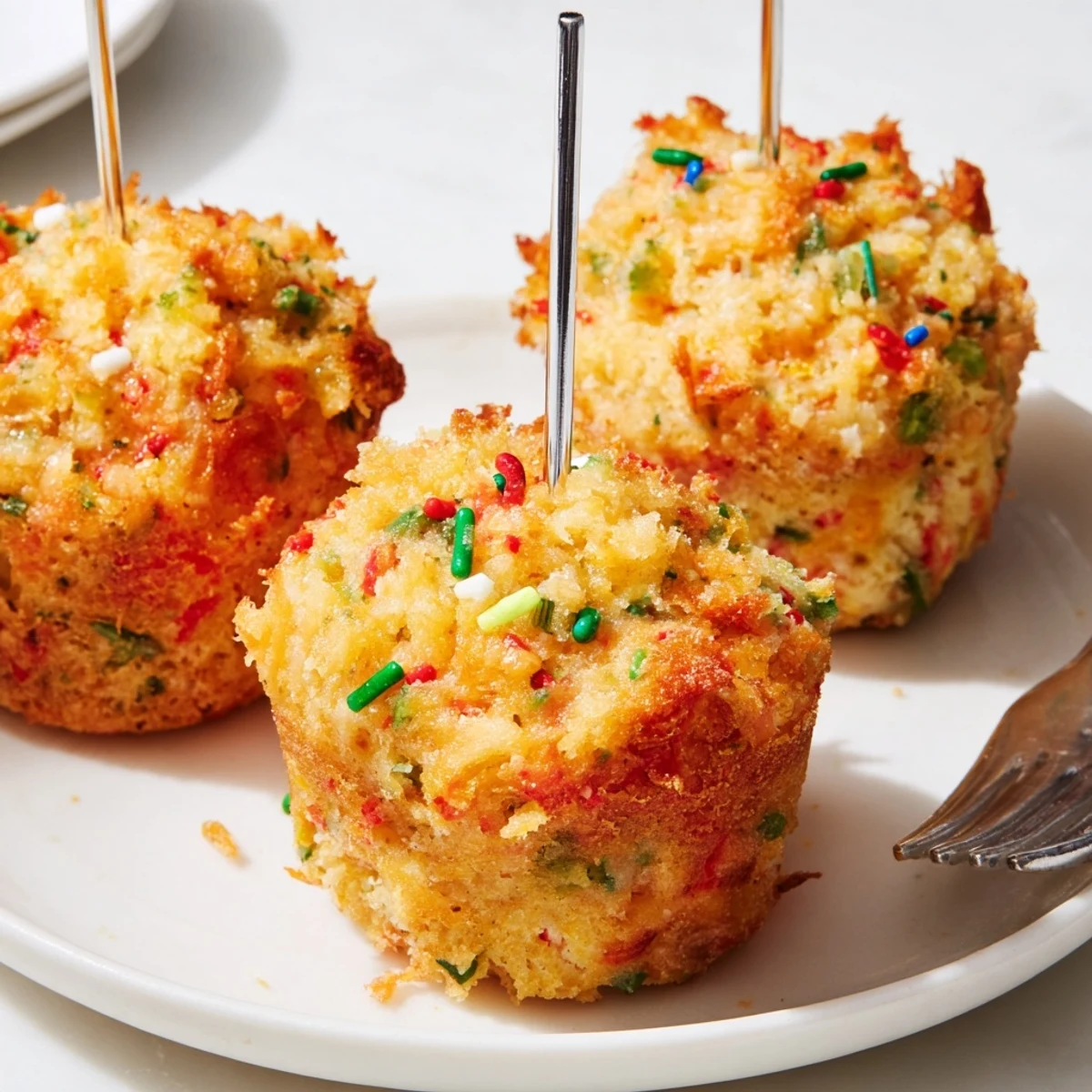 Savory Chili Garlic Funfetti Muffin Pops topped with vibrant sprinkles for a festive touch.  