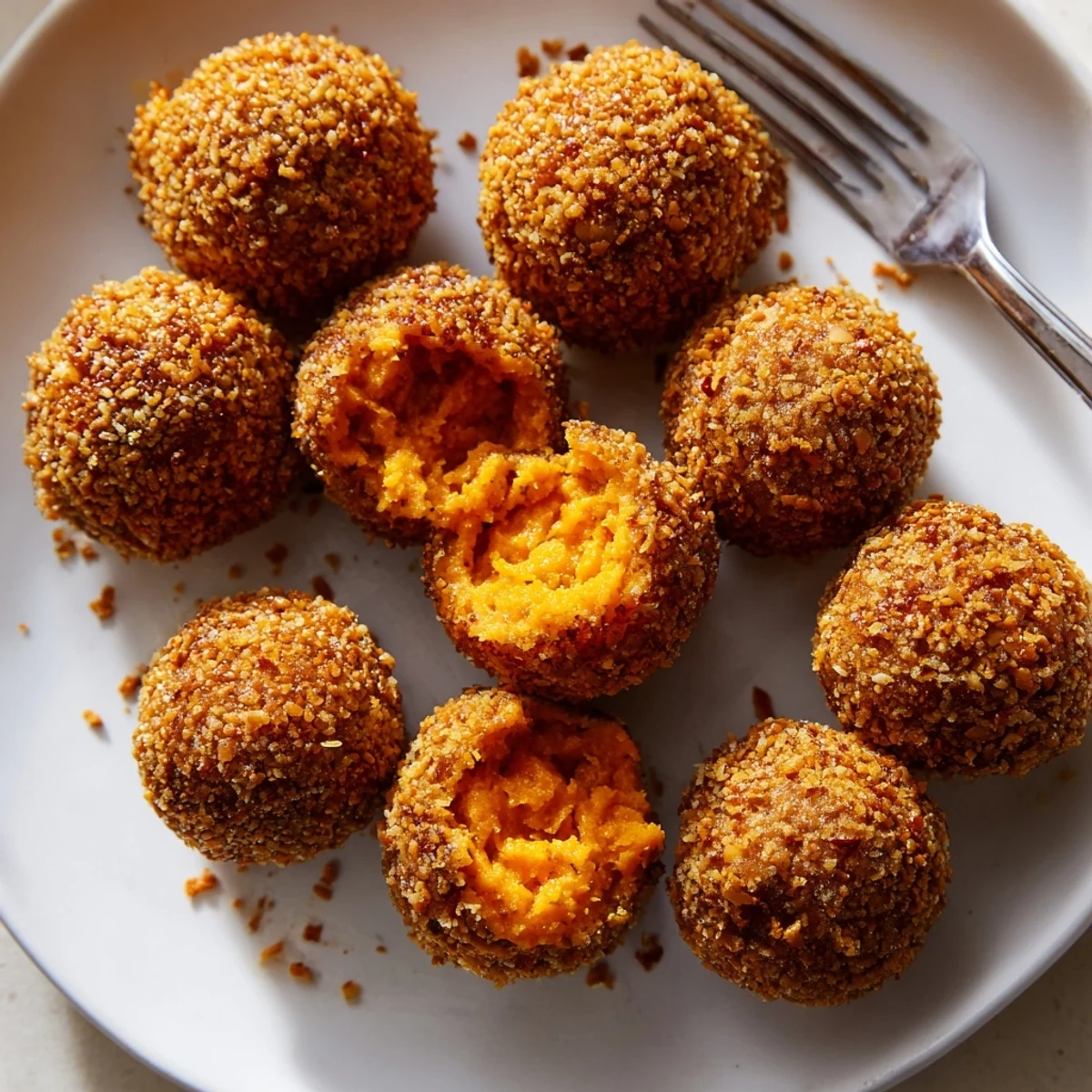 Soft, golden Sweet Potato Maple Pretzel Biscuit Balls with crunchy pretzel coating.  