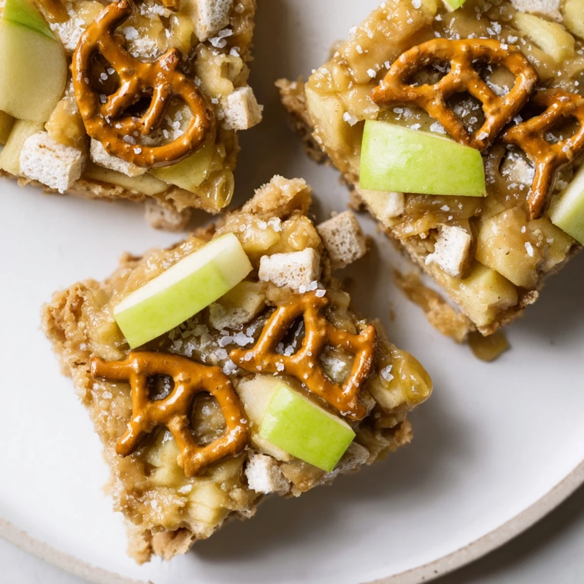 Crunchy pretzels unite with spiced apples in decadent Caramel Apple Spicy Pretzel Biscuit Bars.