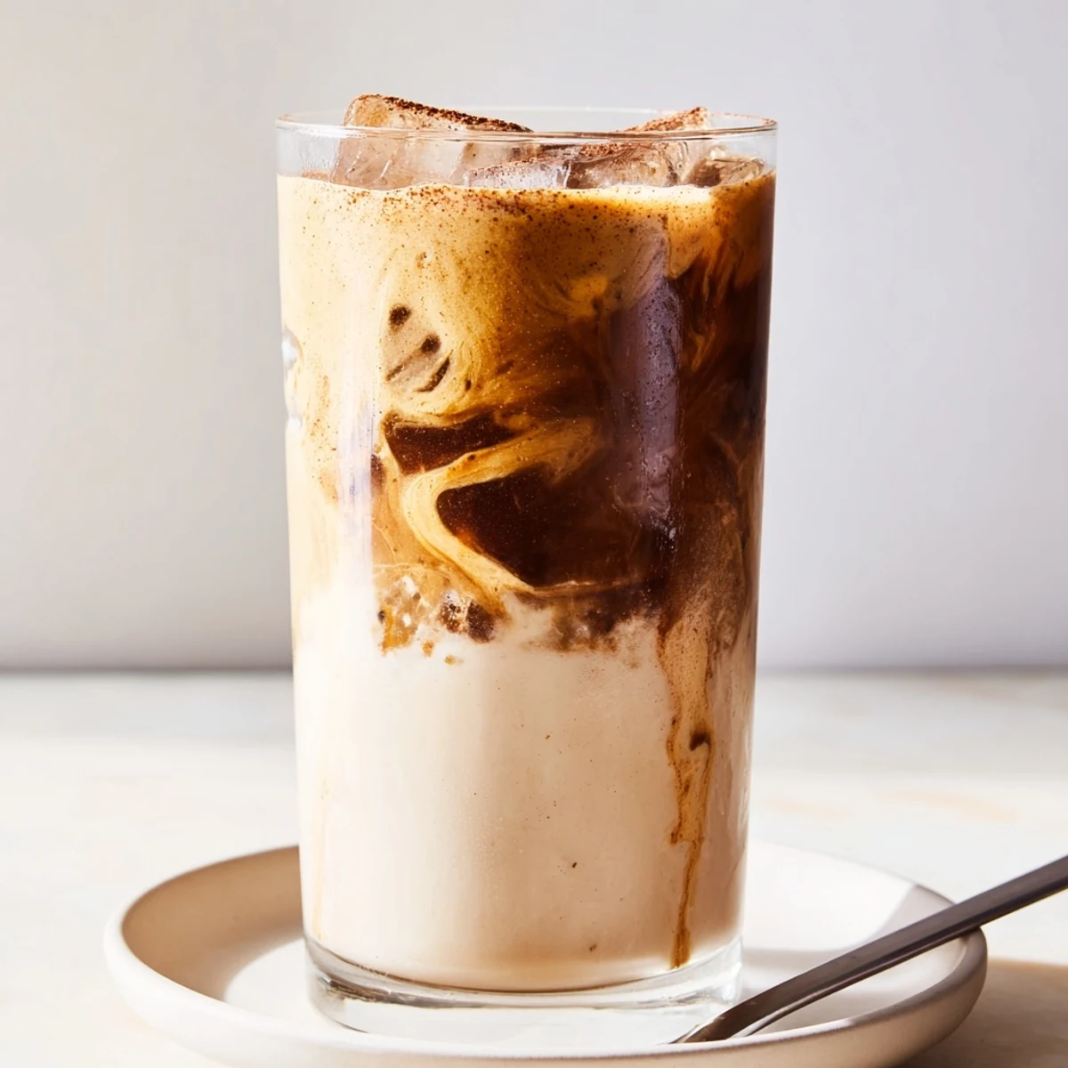 Refreshing iced coffee recipe with tahini, ice, and a hint of vanilla bliss.