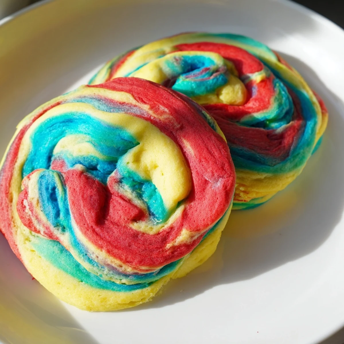 Fluffy cloud bread with a vibrant rainbow swirl, perfect for colorful breakfasts.  