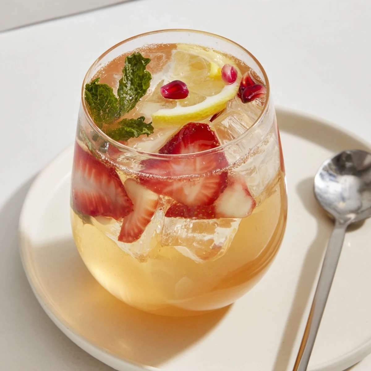 Delight in homemade kombucha-style beverages, bursting with fresh fruit and gentle fizz.