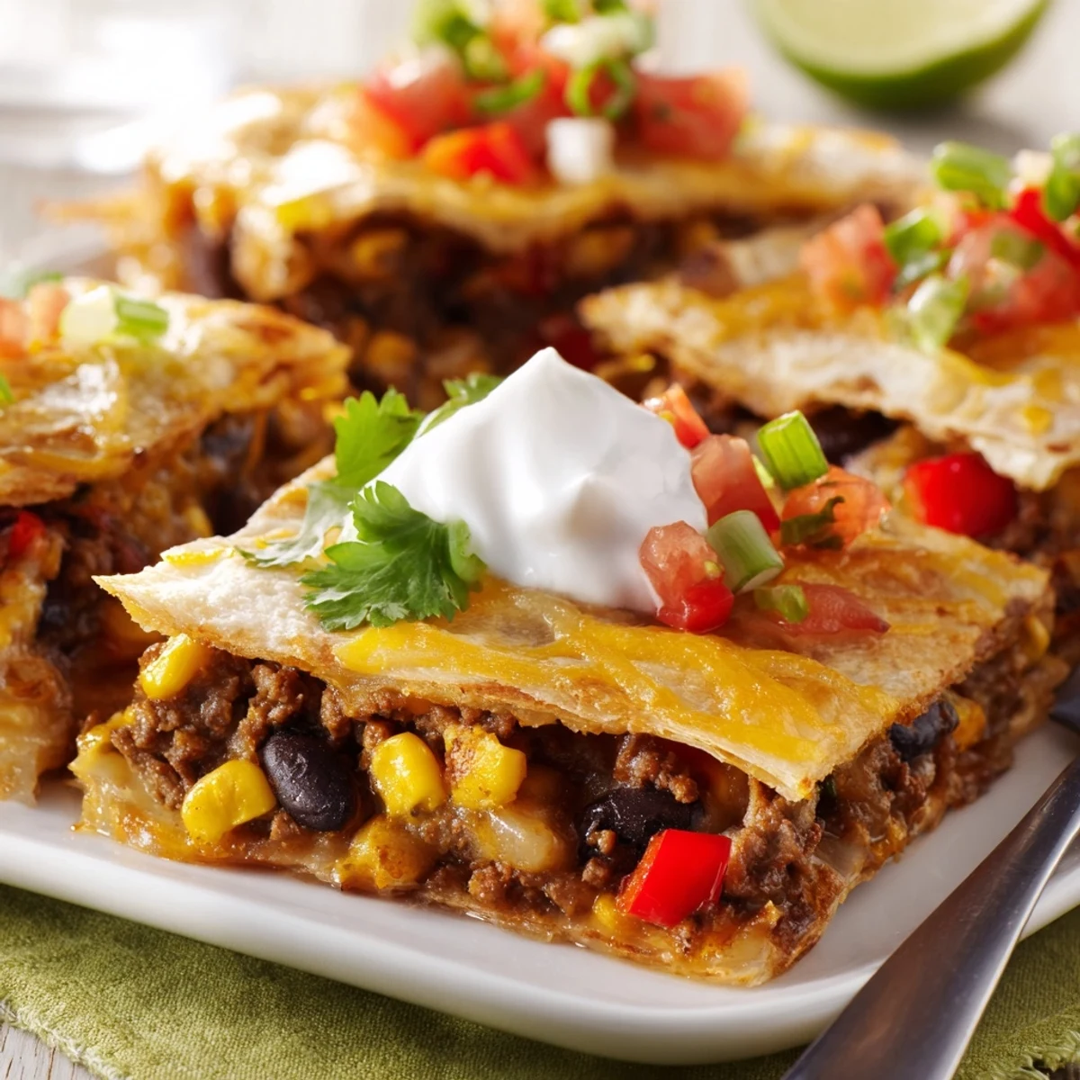 Crispy Sheet Pan Quesadillas with Beef, filled with melted cheese and vibrant veggies.  