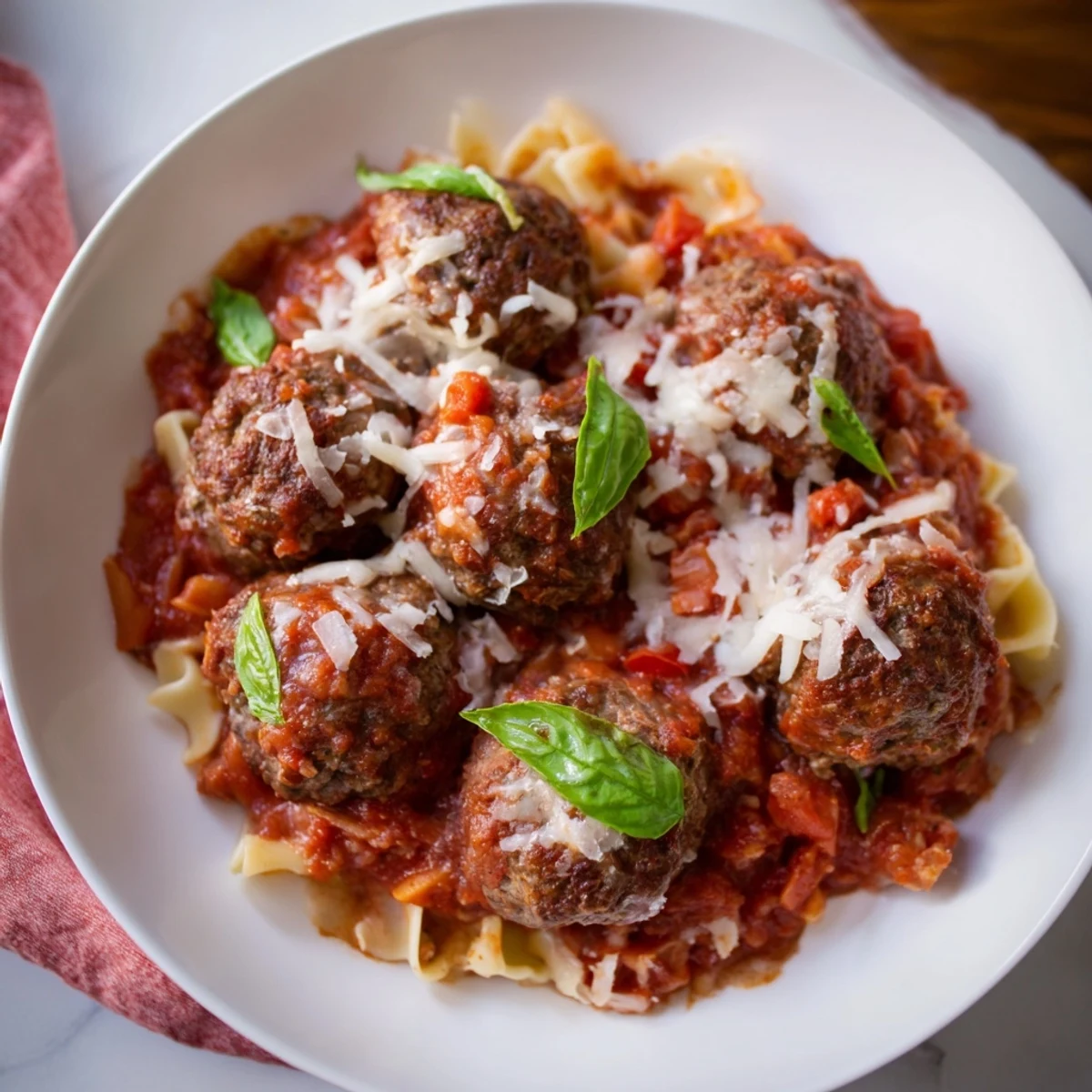 Steaming Italian Meatball Pasta Skillet, featuring melted cheese and bubbling tomato sauce, looks divine.