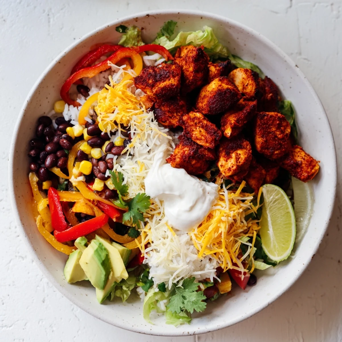 Sheet Pan Chicken Burrito Bowls offer a colorful array of roasted vegetables and seasoned chicken.