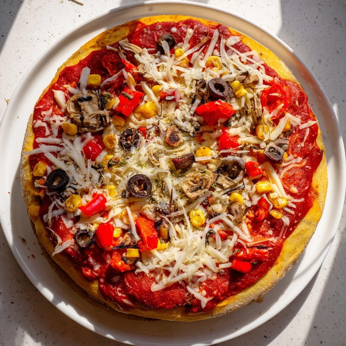 Crispy tortilla pizza, a quick meal with melted cheese and delicious pantry toppings.