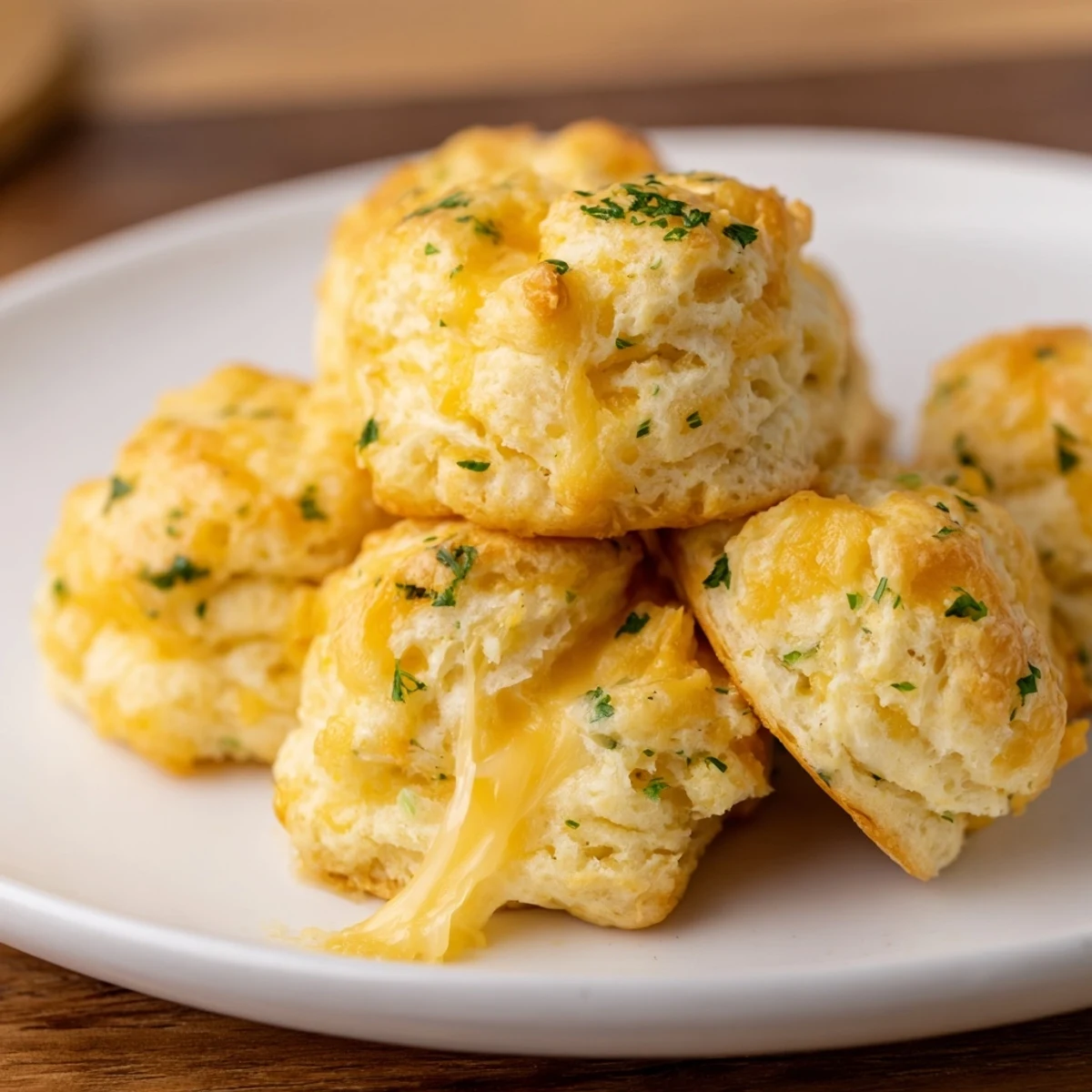 Golden, pull-apart Mini Cheddar Bay Biscuits, brushed with garlic butter and ready to share.
