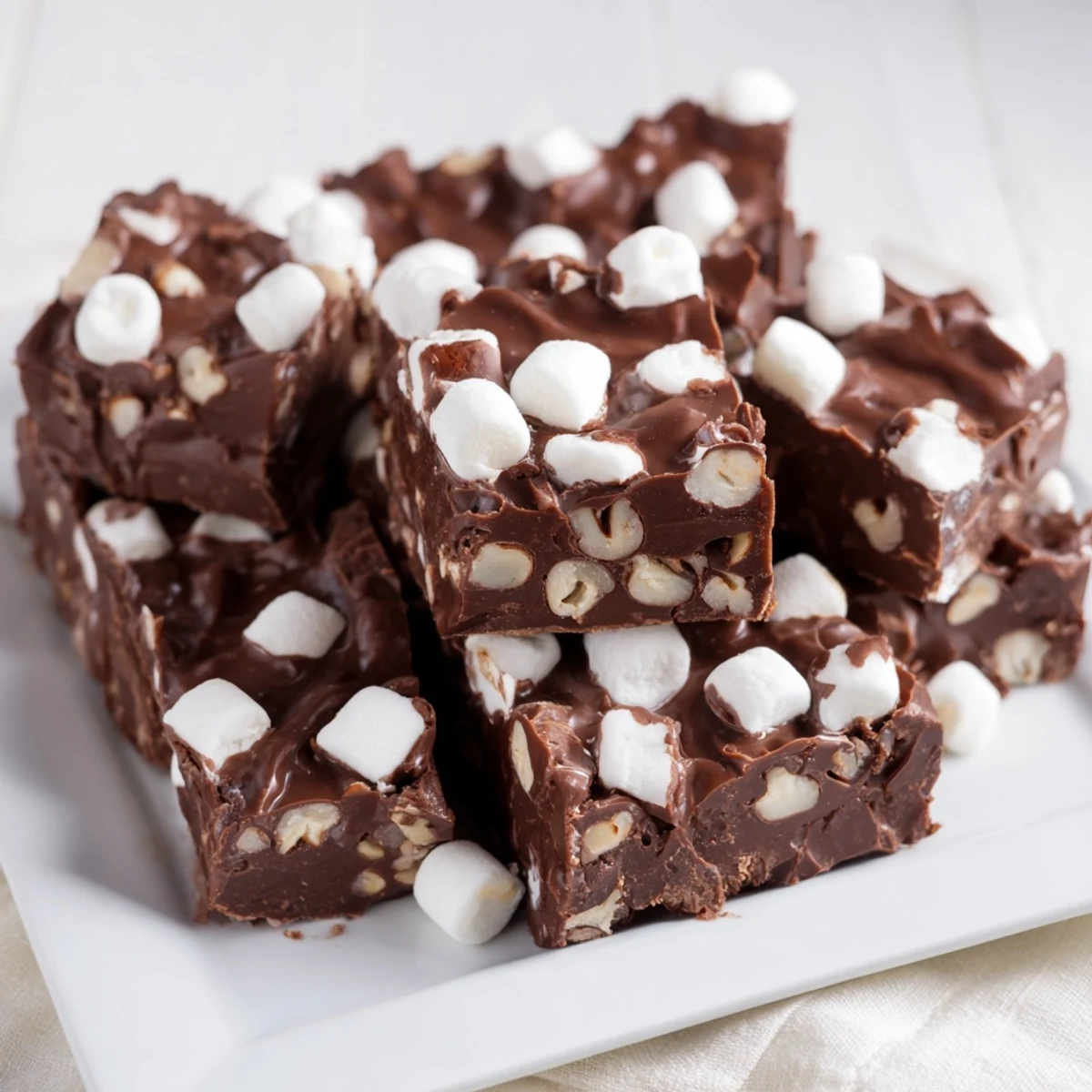 Warm, melted chocolate in Easy Marshmallow Fudge, swirled with vanilla and perfect for holidays.