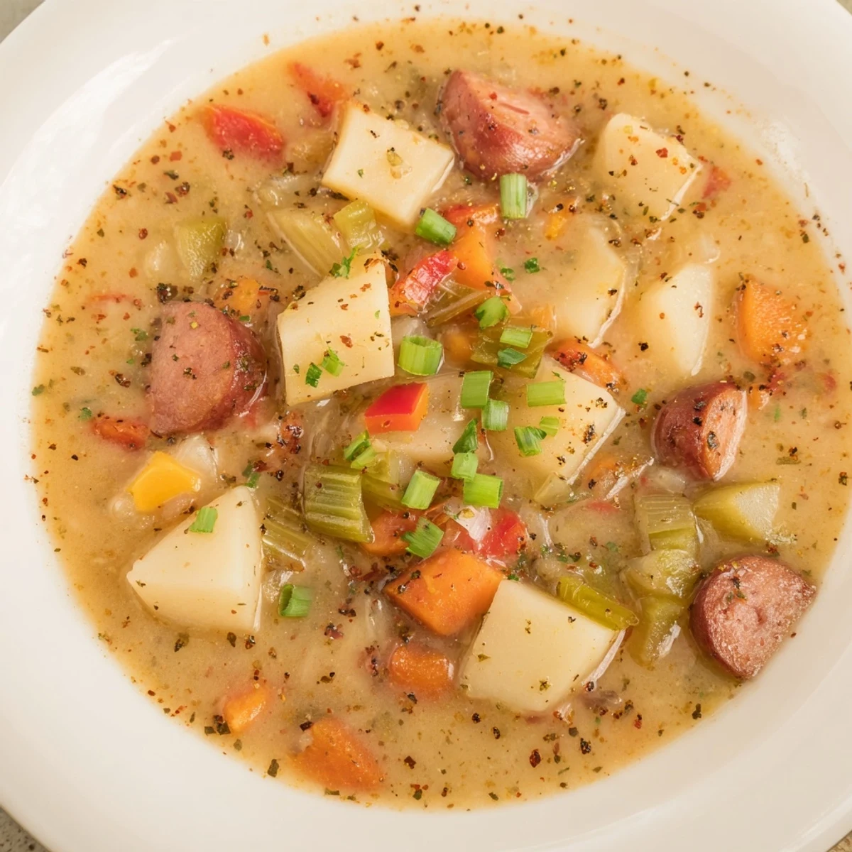 A steamy bowl of Slow Cooker Cajun Potato Soup, garnished with green onions, ready to devour and enjoy.