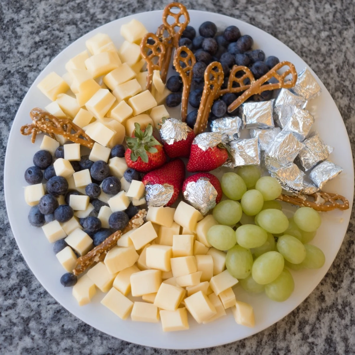 Celebratory engagement Diamond Ring board: Assorted cheeses, vibrant fruits, and sparkling sweets beautifully arranged.