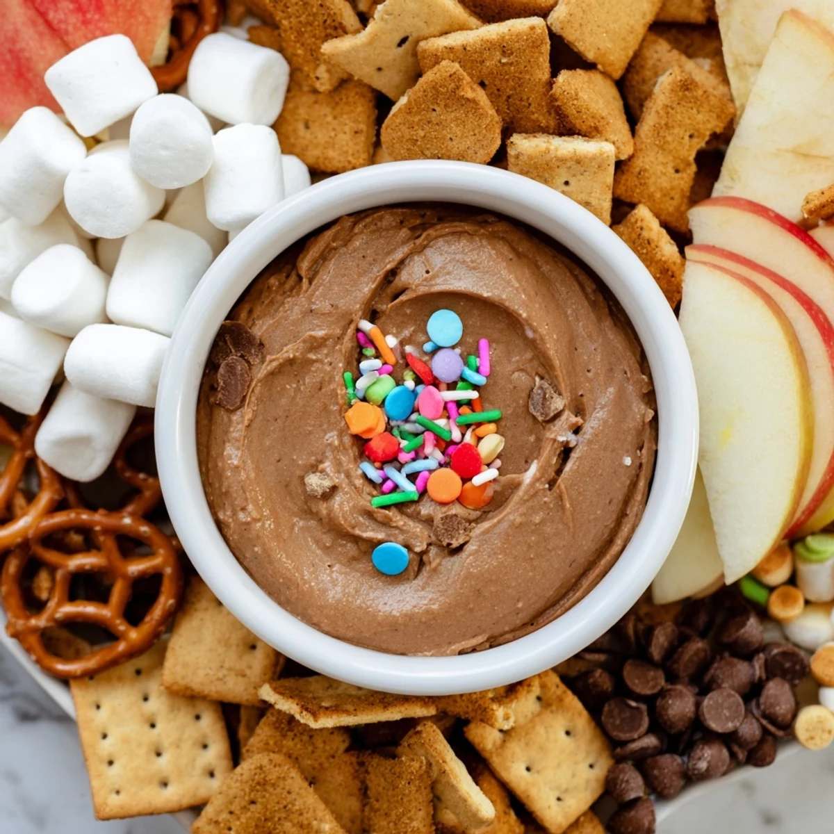 A festive Gingerbread House Dip board displays soft cream dip and various dippable treats for fun.