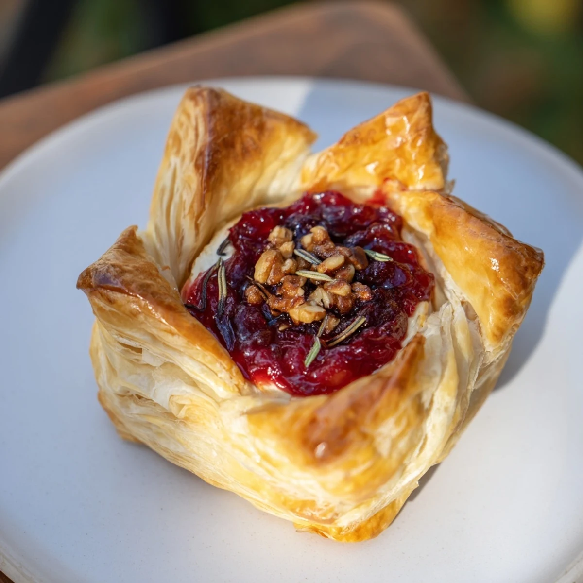 Baked brie en croûte: buttery pastry wraps around cranberry and cheese, a delicious holiday appetizer.