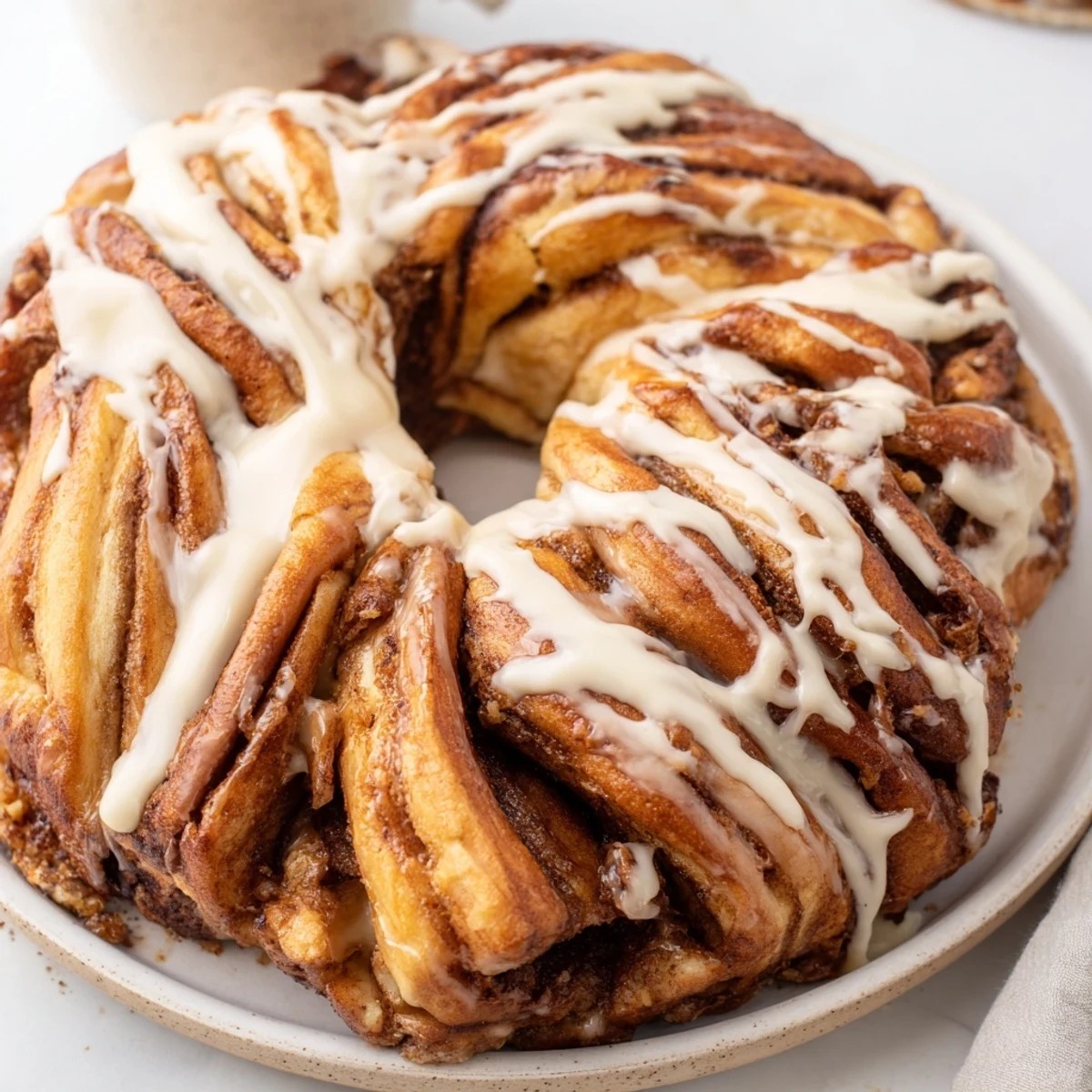 Warm, freshly baked Cinnamon Swirl Christmas Tree Bread, ready to share on a festive occasion.