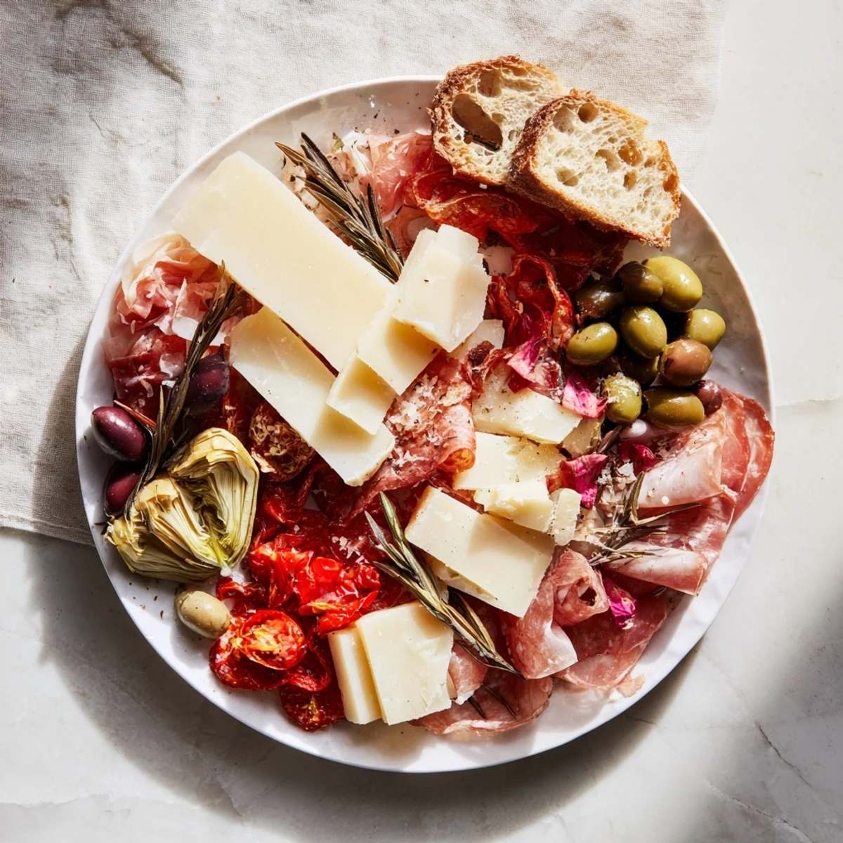 Rustic Italian Farmhouse Board: a mouthwatering spread of cheeses, meats, and olives, ready to enjoy.