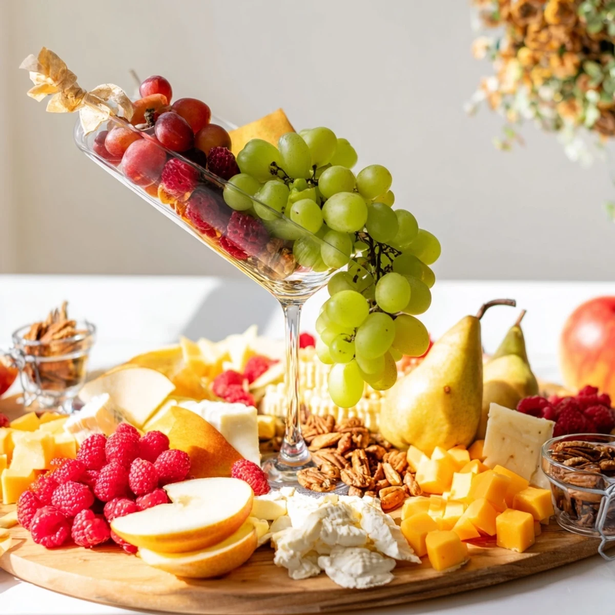 Celebrate with a beautiful Champagne Waterfall Board—a gorgeous appetizer with brie, fruit, and nuts cascading down.
