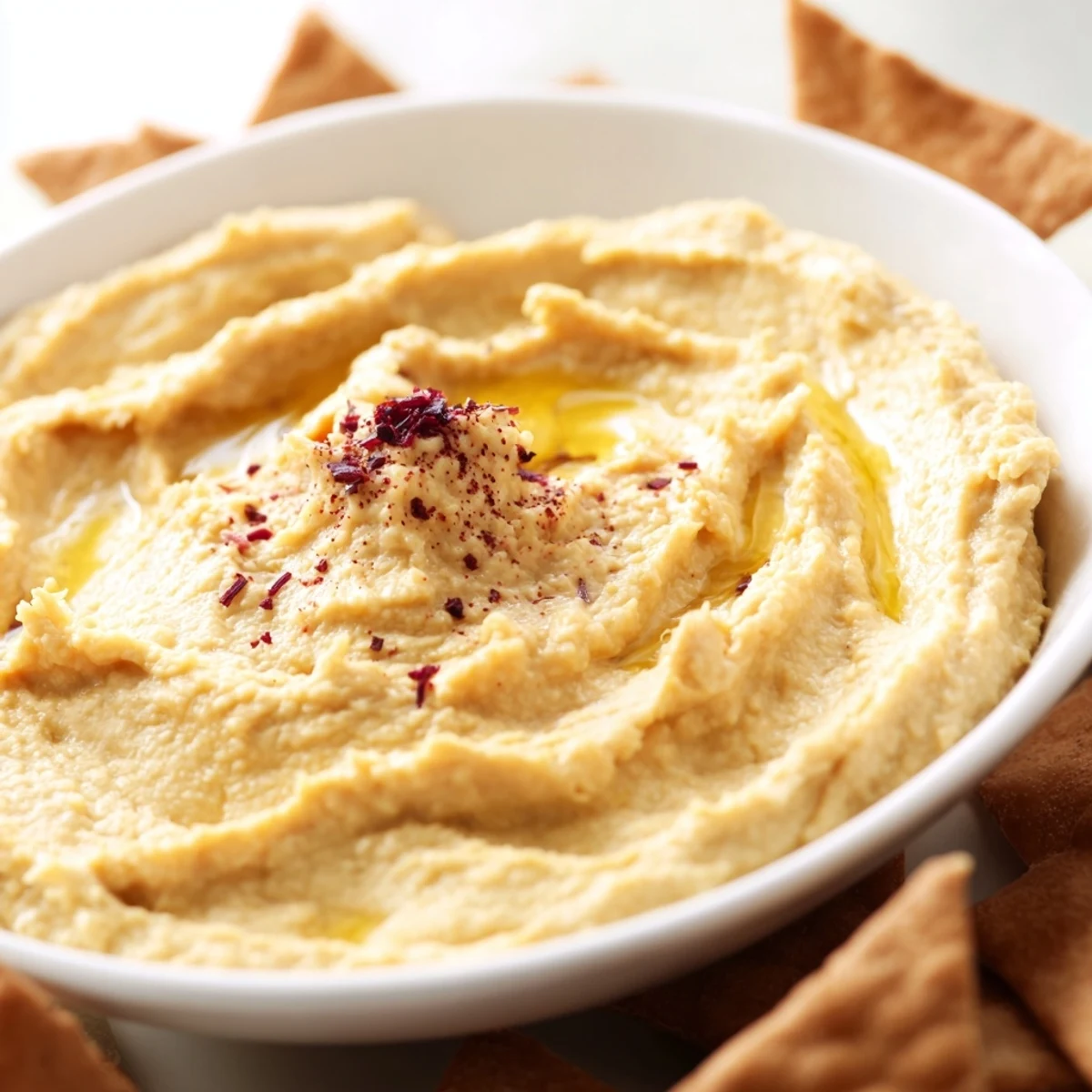 Creamy, sculpted hummus shaped as Sahara dunes, served with toasted pita chips from this appetizer recipe.