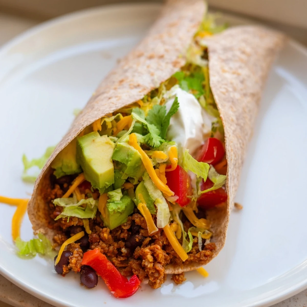 A delicious, warm, and tightly wrapped Smoky Black Bean Burrito, ready for a satisfying, healthy meal.