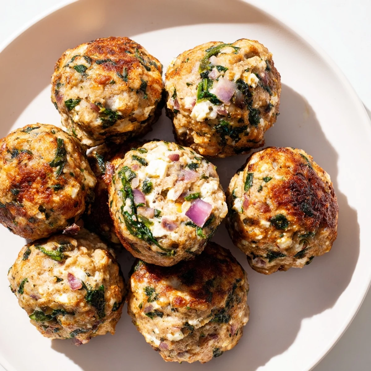 Delicious Spinach Feta Turkey Meatballs, ideal for dinner alongside a fresh Greek salad or warm pita bread.