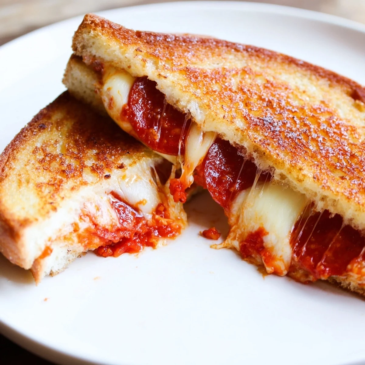 Warm, comforting image of a perfectly made Pizza Grilled Cheese, ready alongside dipping sauce.