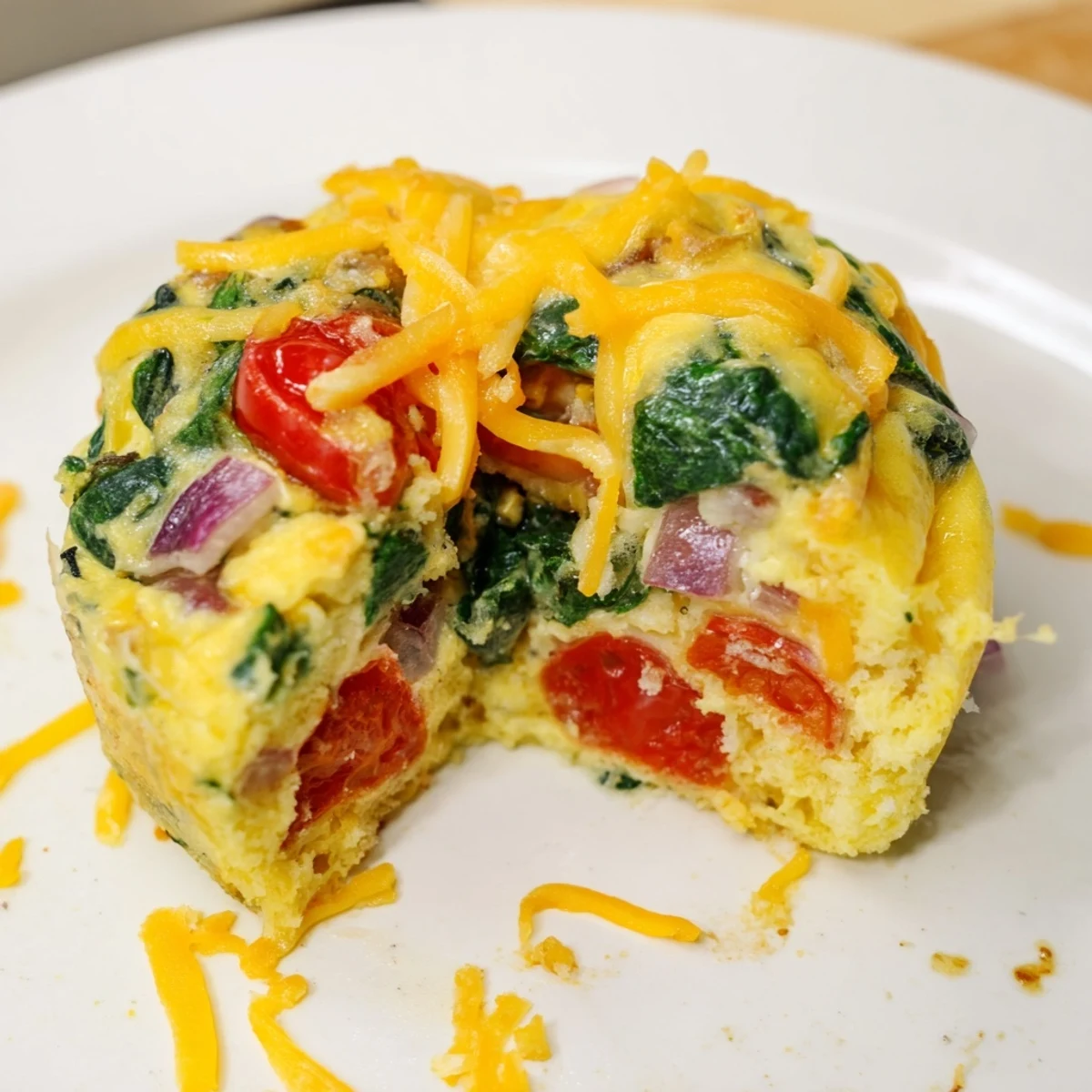Golden-brown Veggie Egg Muffins filled with colorful vegetables, ready for a satisfying, healthy breakfast.