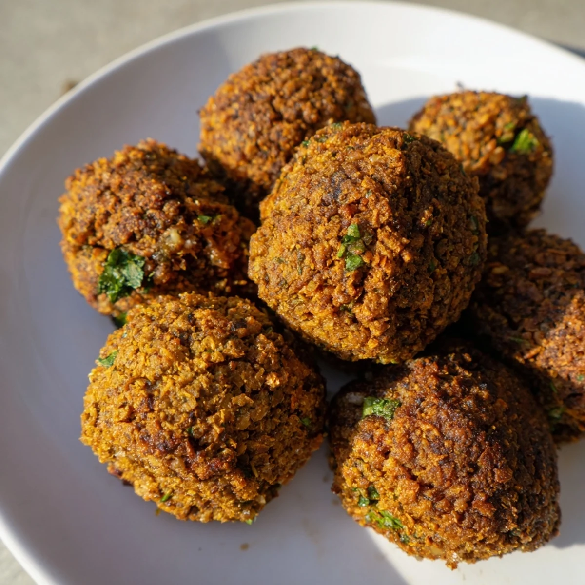 Golden-brown, crispy Levantine falafel balls ready to be enjoyed with tahini sauce and pita bread.
