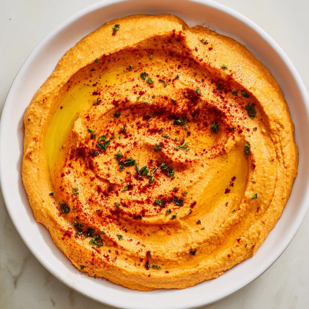Vibrant Roasted Red Pepper Hummus, creamy and smoky, perfect for dipping fresh veggies.