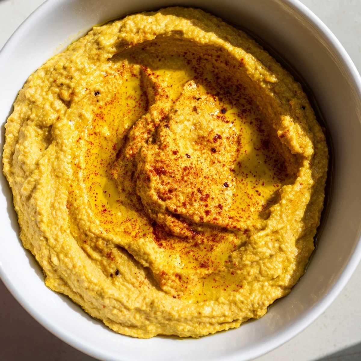 Rich, vibrant photo of the creamy Chickpea Curry Paste ready to be scooped up with pita bread.