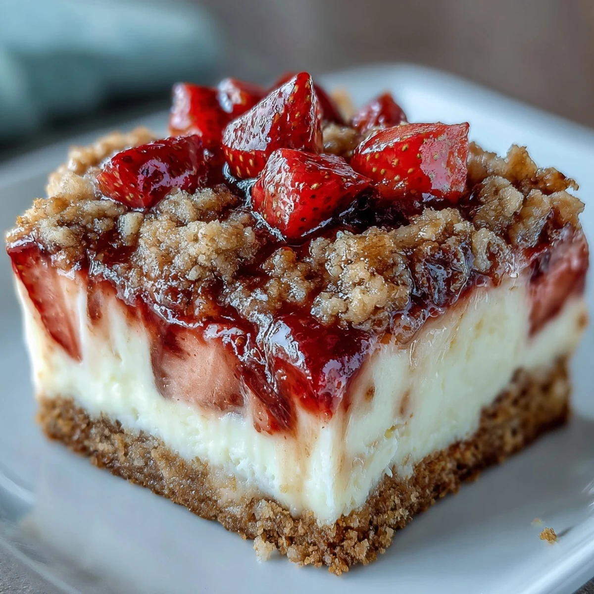 Strawberry Cheesecake Bars with a buttery graham cracker crust and crumbly topping, perfect for a sweet dessert party.