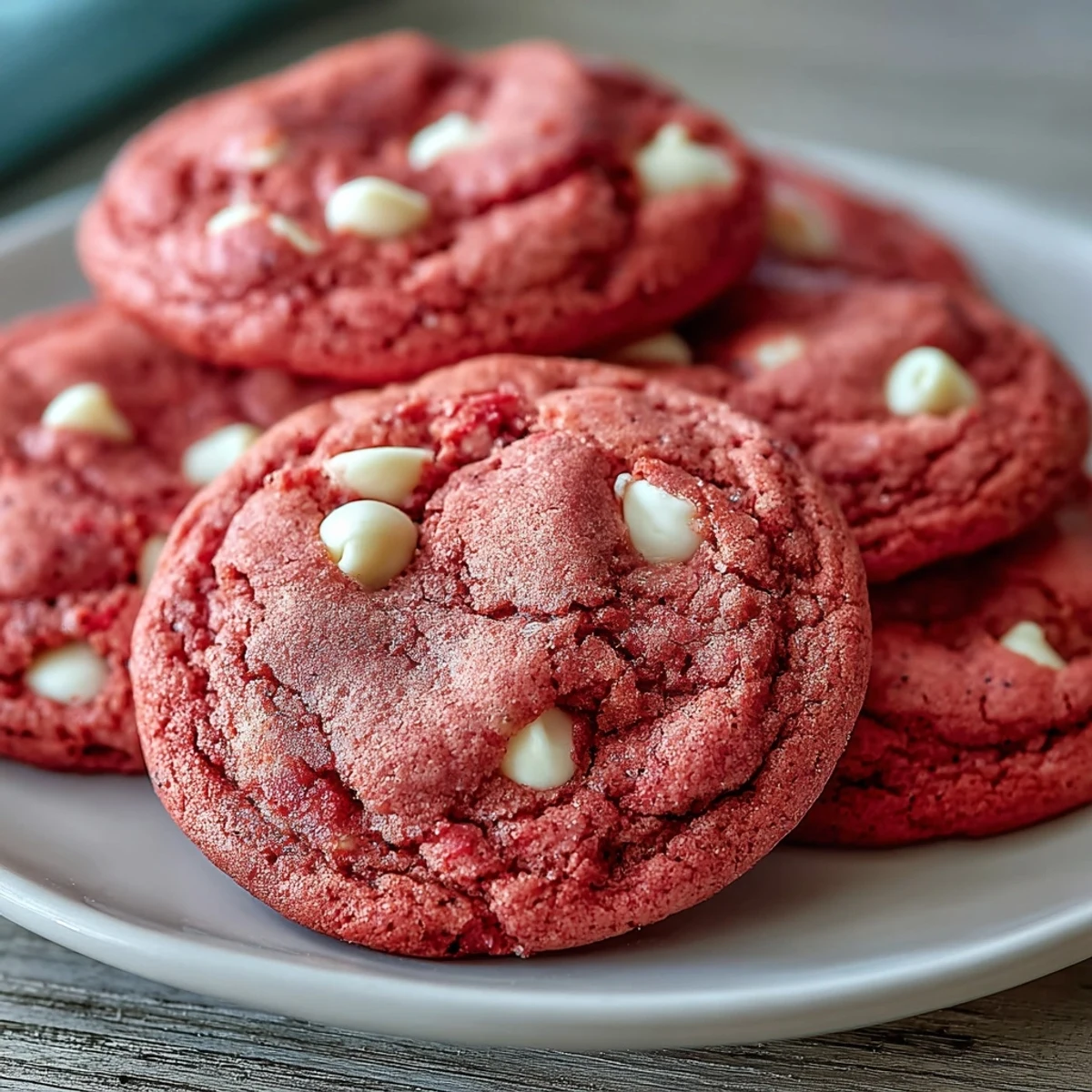 Uplifting Pink Velvet Cookies plated with a glass of milk, showcasing a soft texture and rich vanilla aroma.