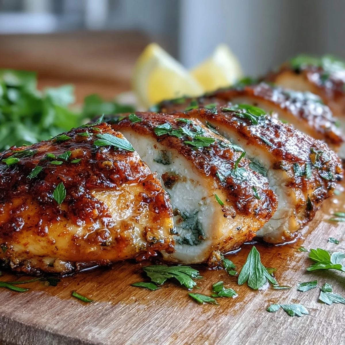 Tender Oven Baked Chicken Breast sliced and served over a crisp garden salad.