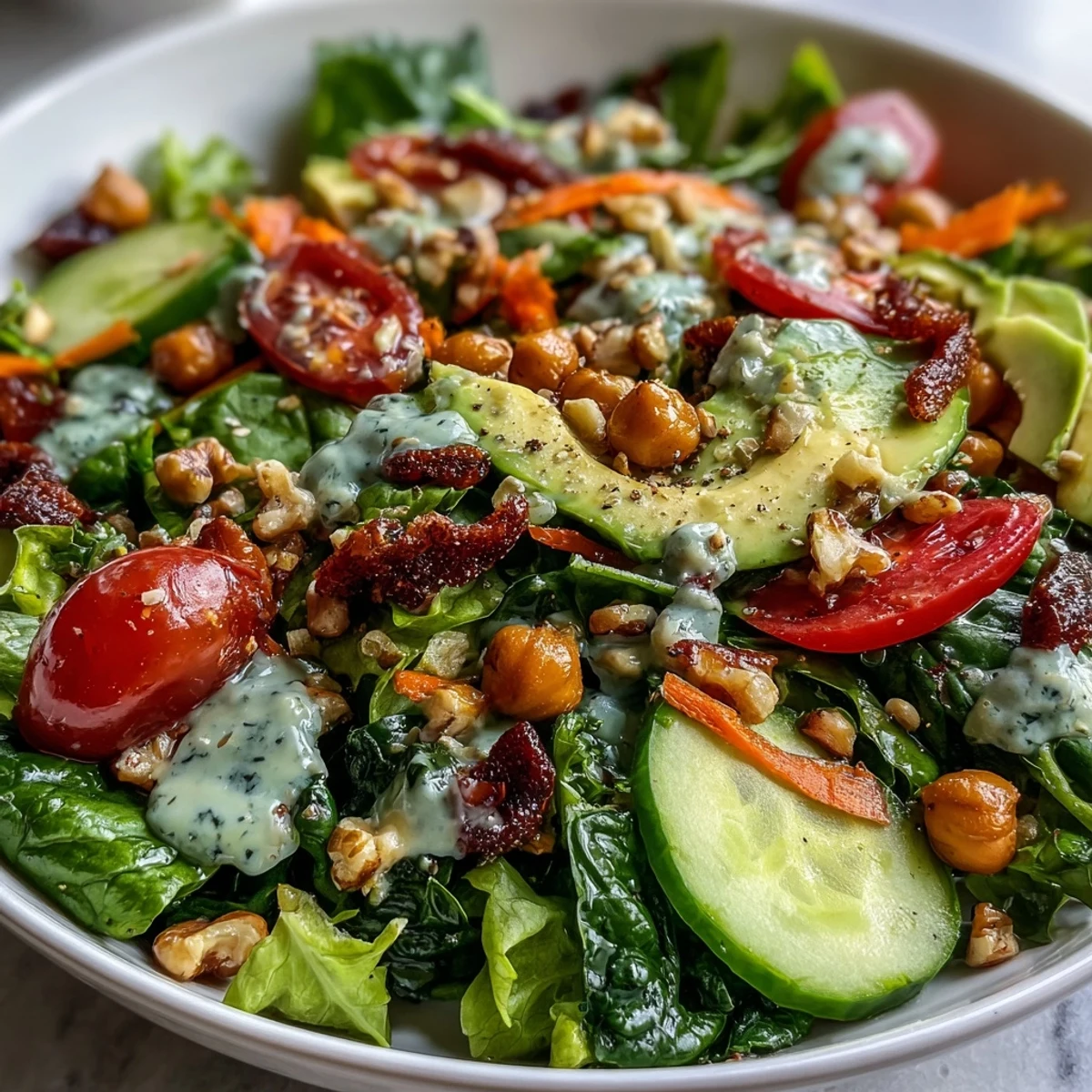 A vibrant Mixed Greens Power Bowl with chickpeas, pumpkin seeds, and a lemony dressing, ready to serve as a nutritious vegetarian lunch.