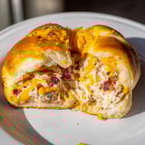 Warm, gooey cheese melting around the savory Cheesy Chicken and Bacon Crescent Rolls, ready to eat.
