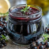 Homemade Black Currant Vinaigrette drizzled over a spinach salad with goat cheese.
