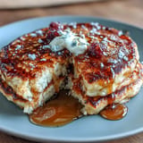 Fluffy Icelandic Skyr Pancakes, a high-protein breakfast treat, perfectly golden.