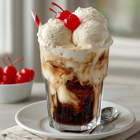 Creamy, bubbly cream soda float cocktails overflowing with vanilla ice cream, perfect for a hot day.