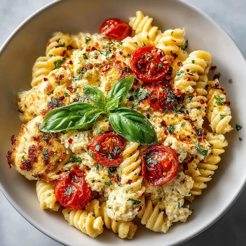Golden baked feta pasta, creamy and delicious, served with fluffy low-carb cloud bread.
