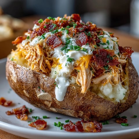 Cheesy Chicken Bacon Ranch Stuffed Potatoes loaded with melted cheese and crispy bacon, served piping hot.