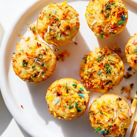Savory Chili Garlic Funfetti Muffin Pops topped with colorful sprinkles for a festive touch.  