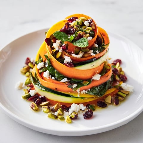 Fresh Pistachio and Cranberry Ribbon Salad, a colorful layered salad with vibrant vegetables and crunchy toppings.