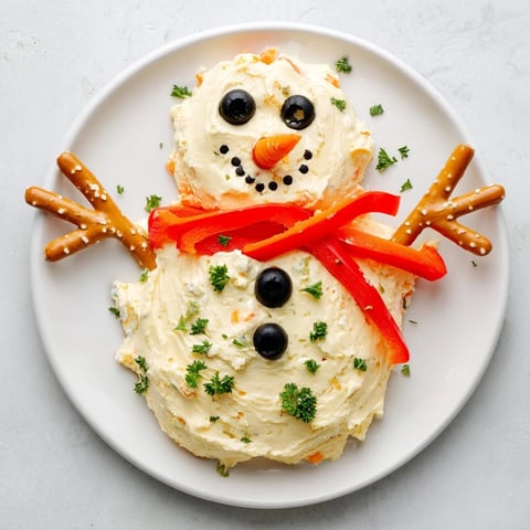 Melted Snowman Dip Bowl offers a cheerful scene, creamy white, with olive eyes and carrot nose.