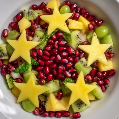 Vibrant Pomegranate and Mint Star Fruit Platter with glistening pomegranate seeds and fresh mint.