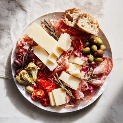 Rustic Italian Farmhouse Board: a mouthwatering spread of cheeses, meats, and olives, ready to enjoy.