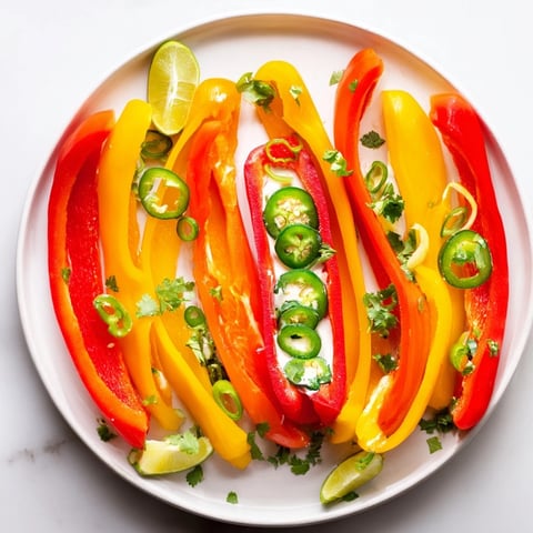 Vibrant Spicy Chili Pepper Fiesta appetizer platter with colorful peppers, dips, chips, and carrot sticks.