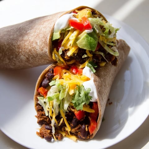Steaming, flavorful Smoky Black Bean Burrito, loaded with fresh vegetables and creamy avocado slices.